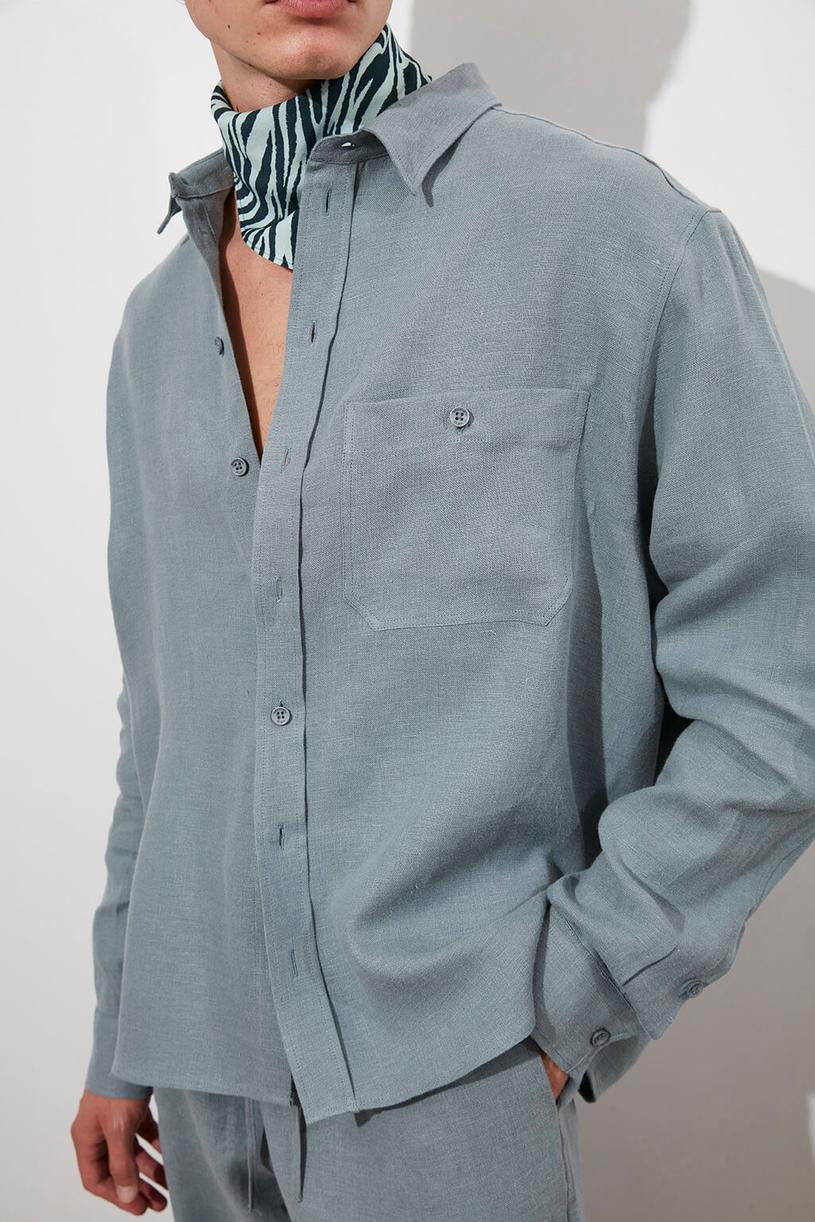 Grey Oversize %100 Linen Shirt