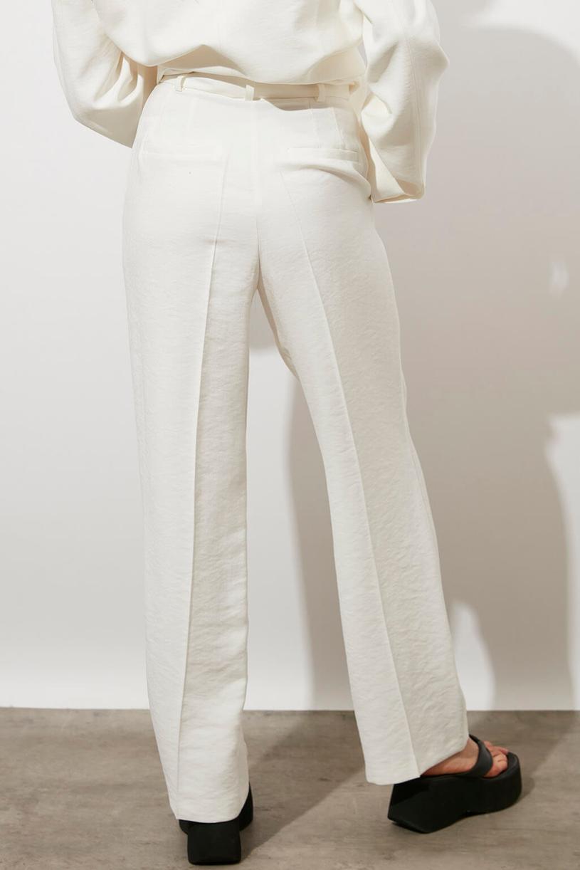 White Modal Mix Pleated Pants