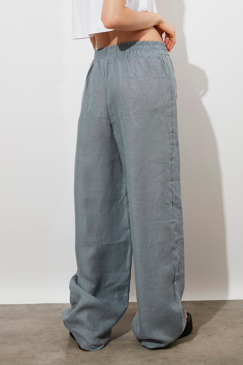 Grey Elastic %100 Linen Pants