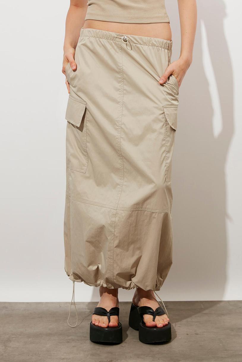 Beige Parachute Maxi Skirt