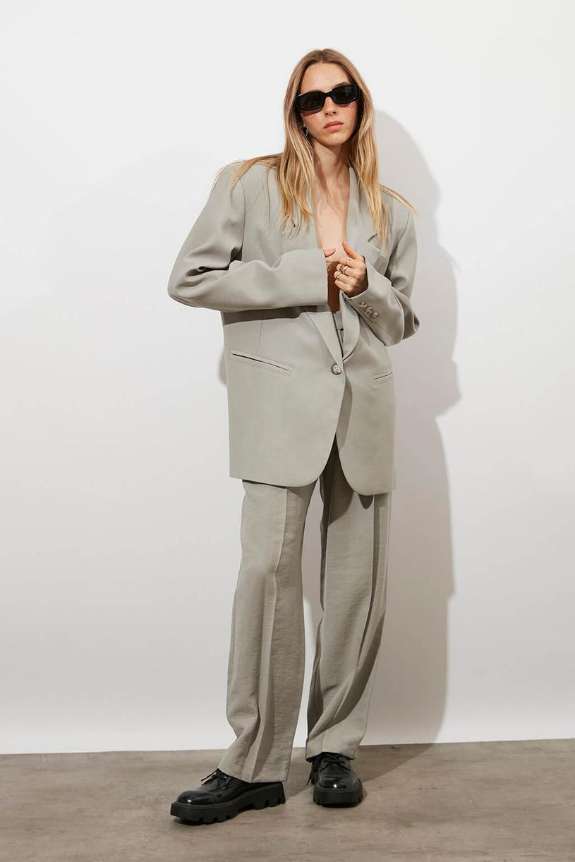 Grey Modal Mix Oversize Jacket