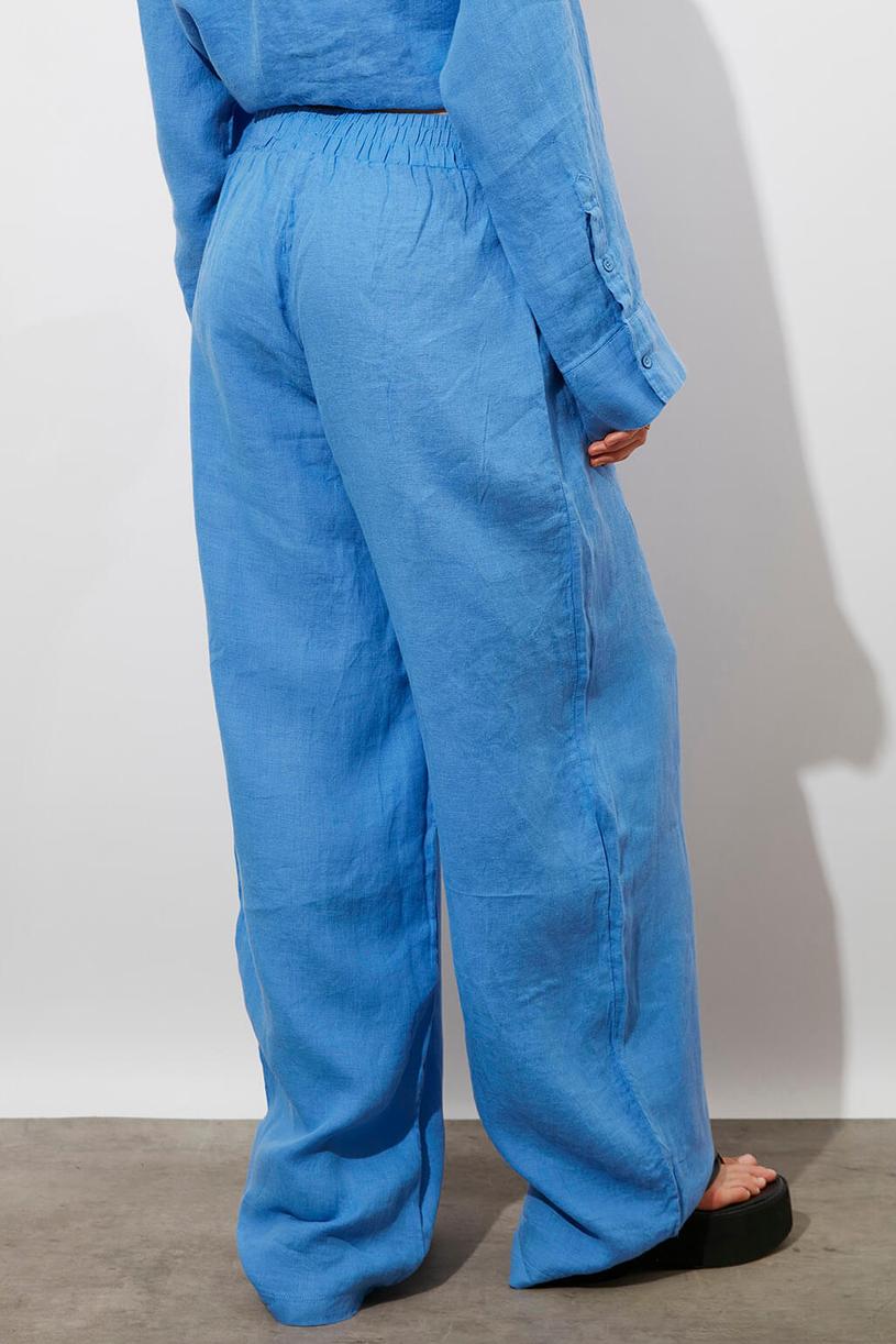 Blue Elastic %100 Linen Pants