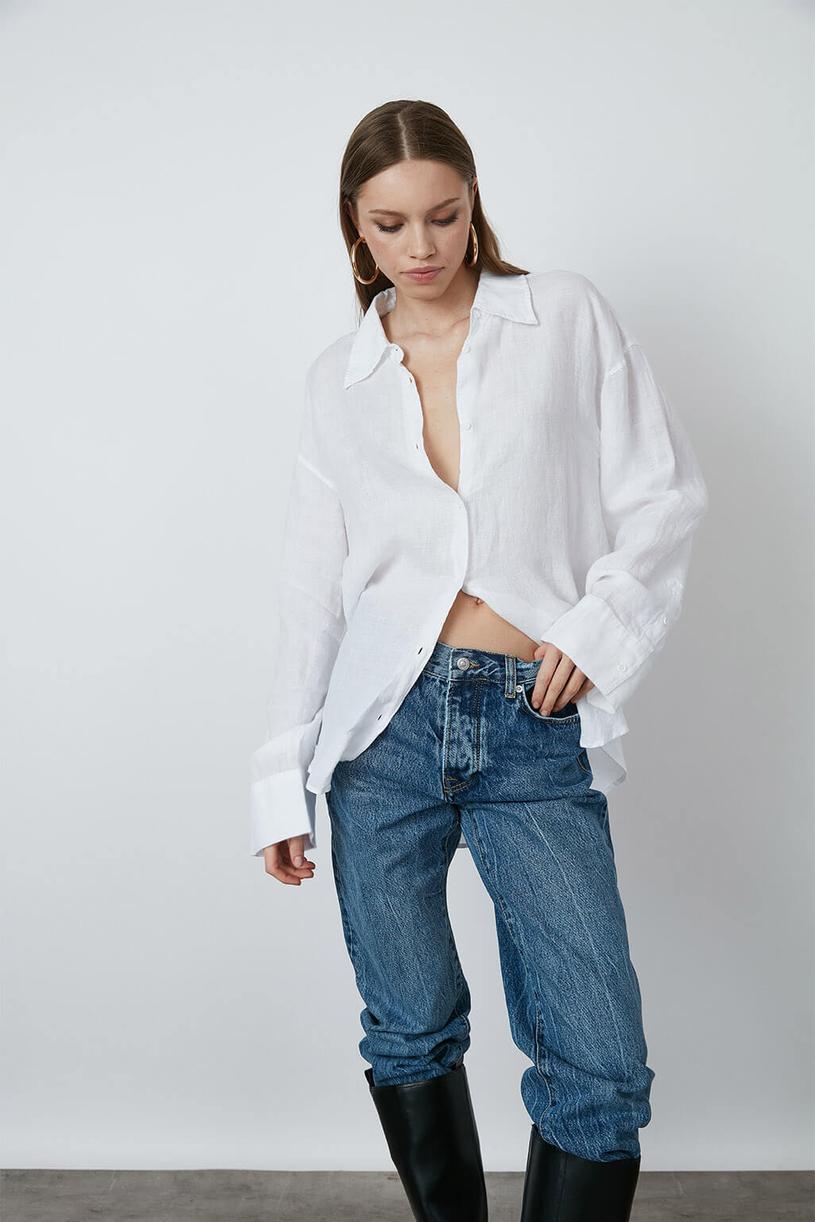 White Oversize %100 Linen Shirt