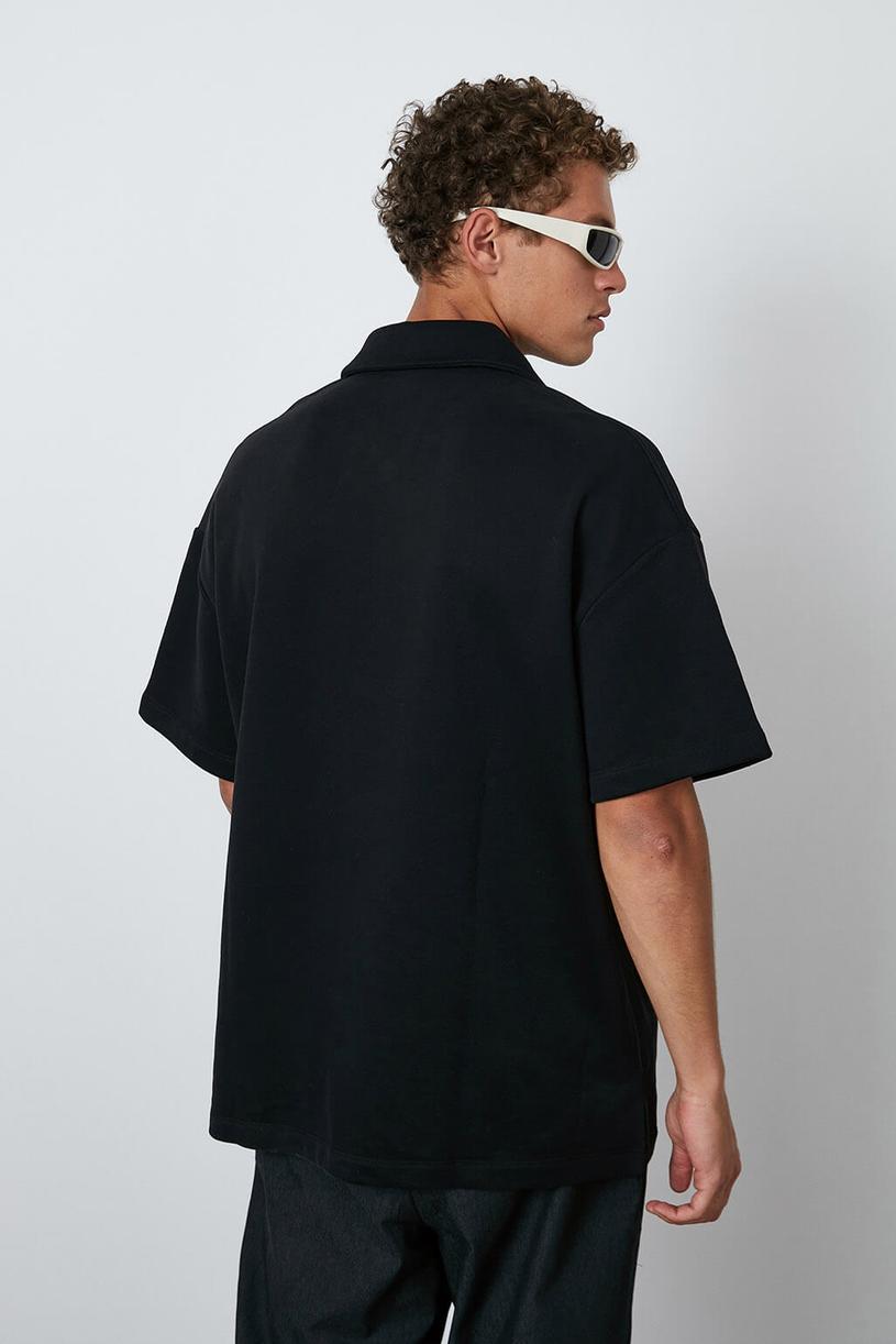 Black Short Sleeve Sweatshirt With Zip