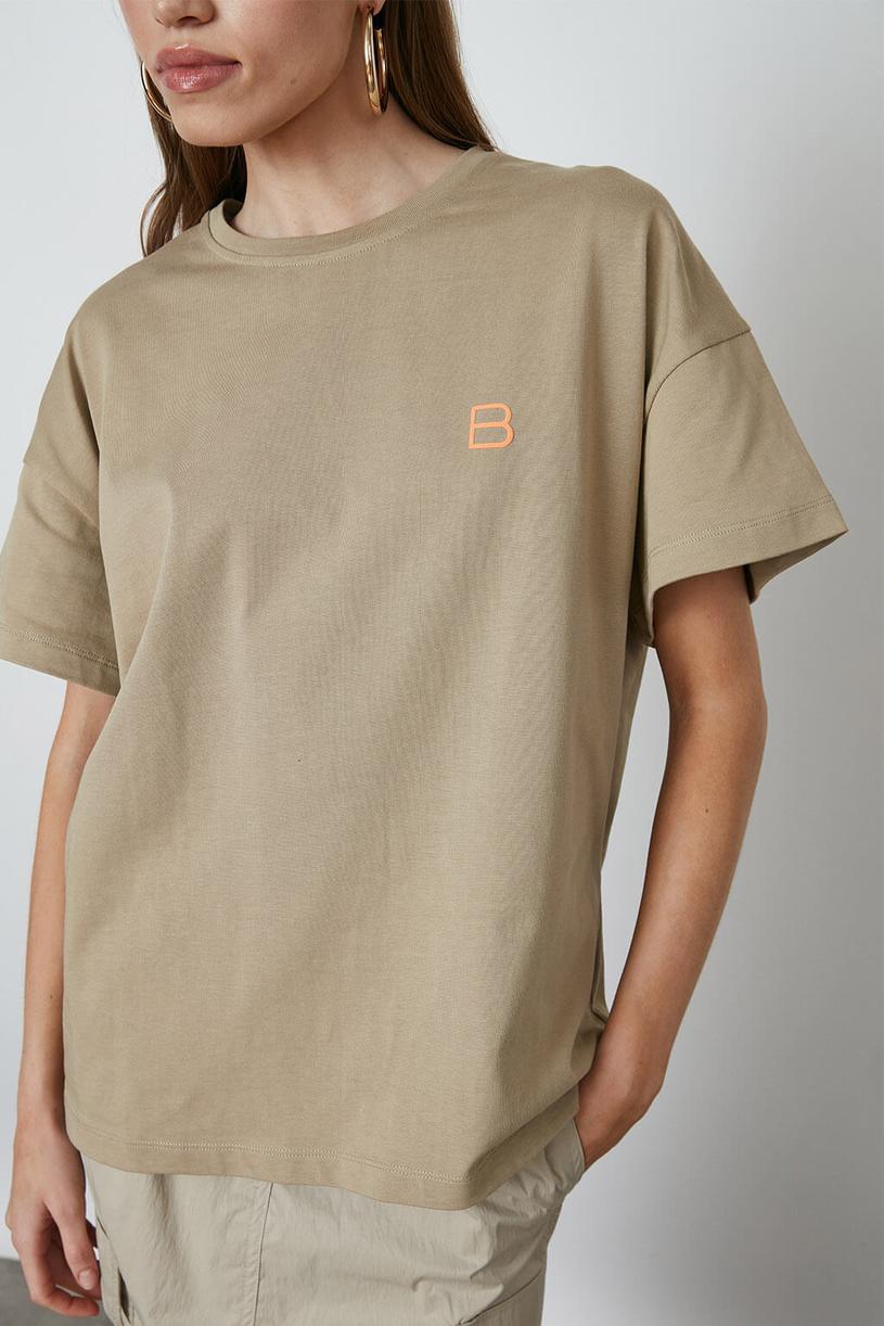 Beige Printed Compakt Tshirt