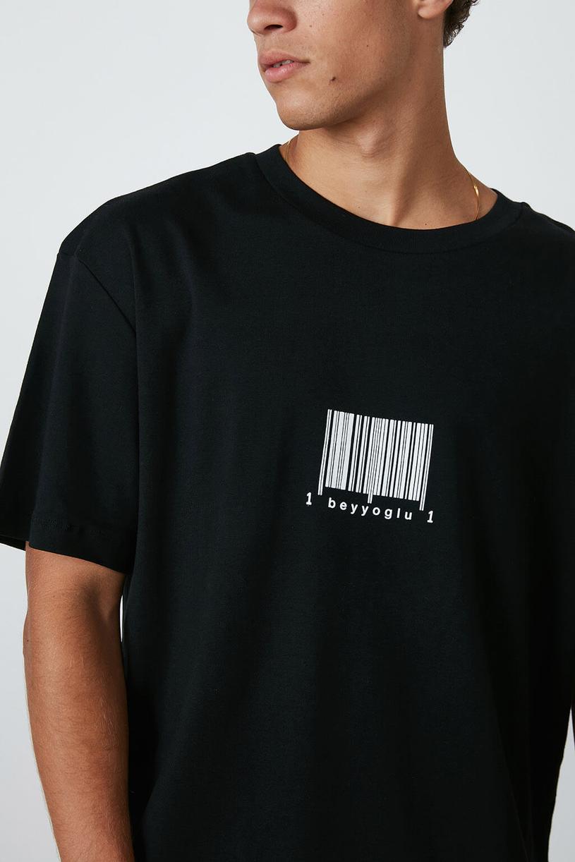 Black Barcode Print Oversize Tshirt