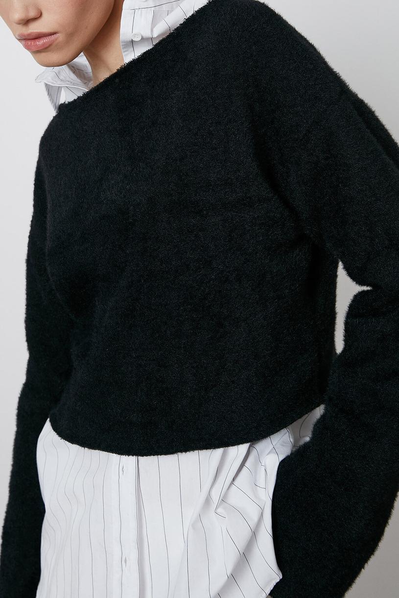 Black Nasty Stitched Bateau Neck Sweater