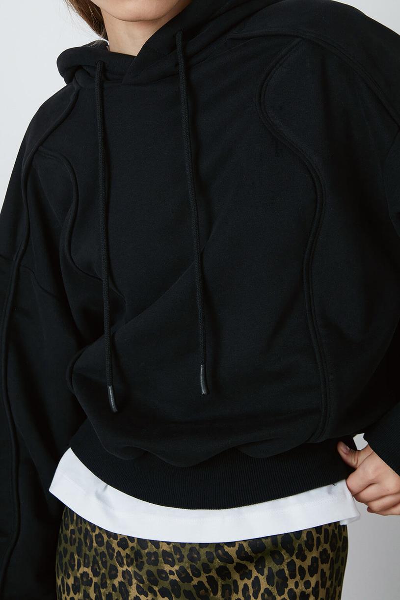 Black Pipimg Detail Hoodie Sweatshirt