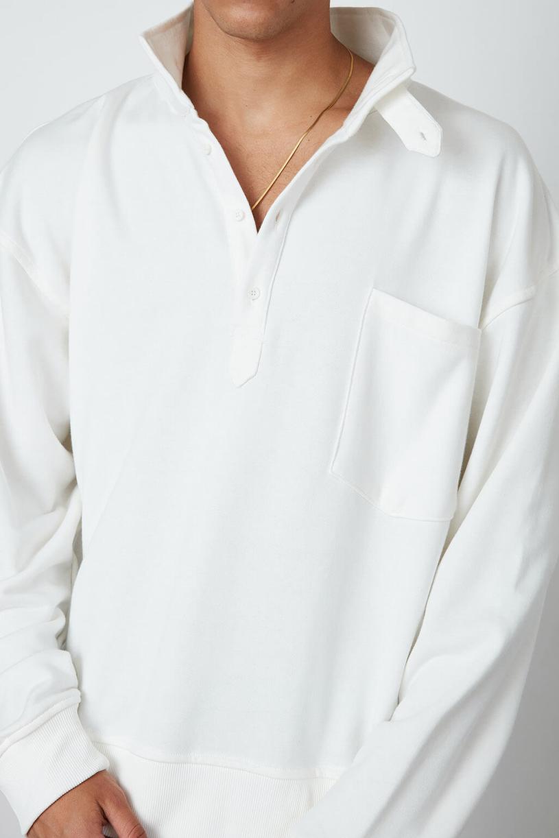 White Buttoned High Neck Sweatshirt