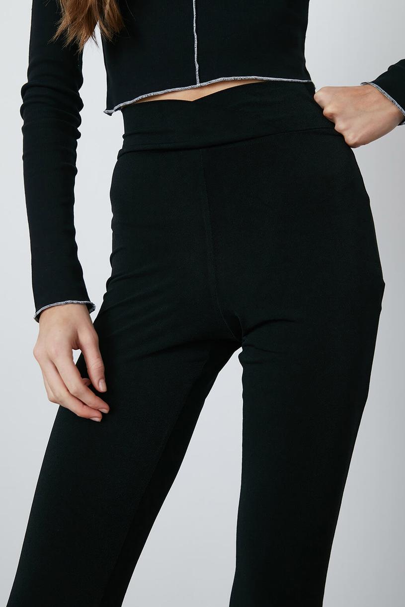 Black Double Breasted Flare Leggings