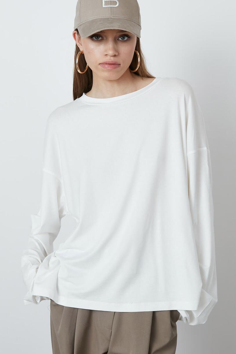 Beyaz Uzun Kollu Oversize Tshirt