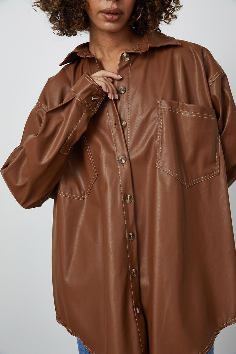 Brown Leather Shirt Dress