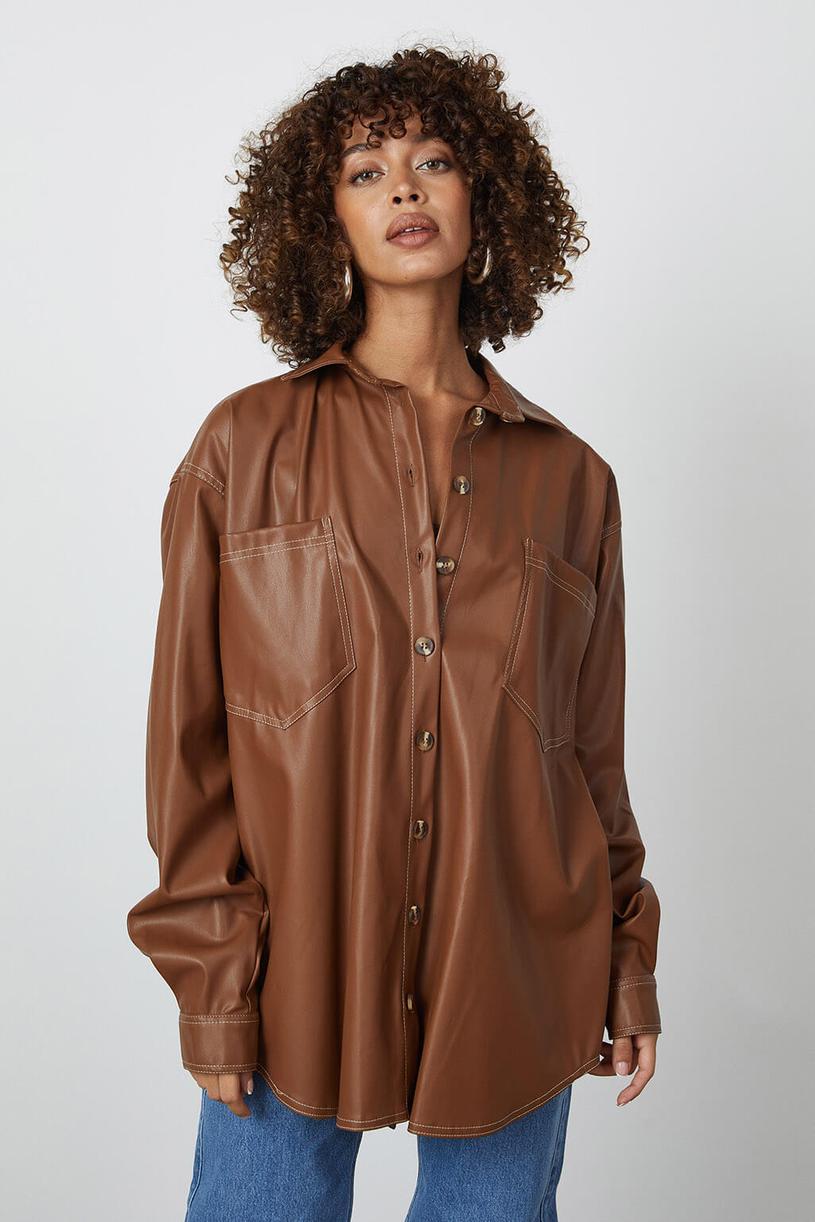 Brown Leather Shirt Dress