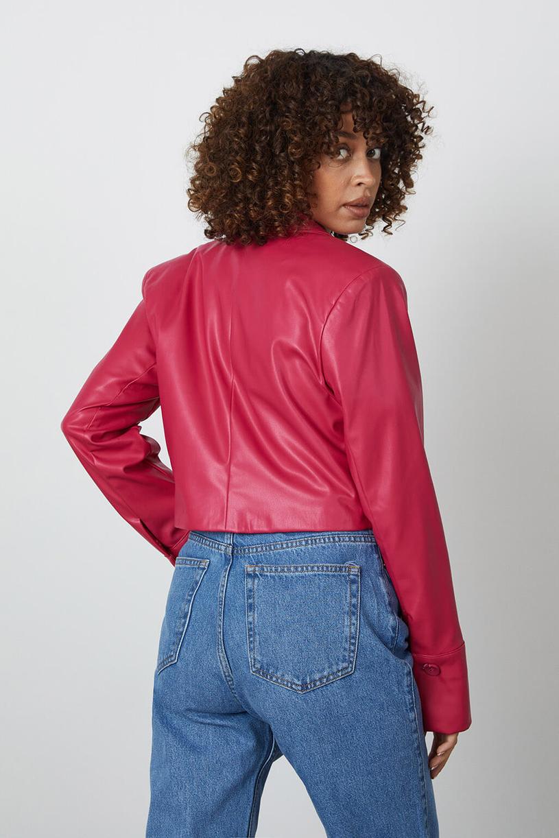 Pink Leather Mini Shirt Jacket