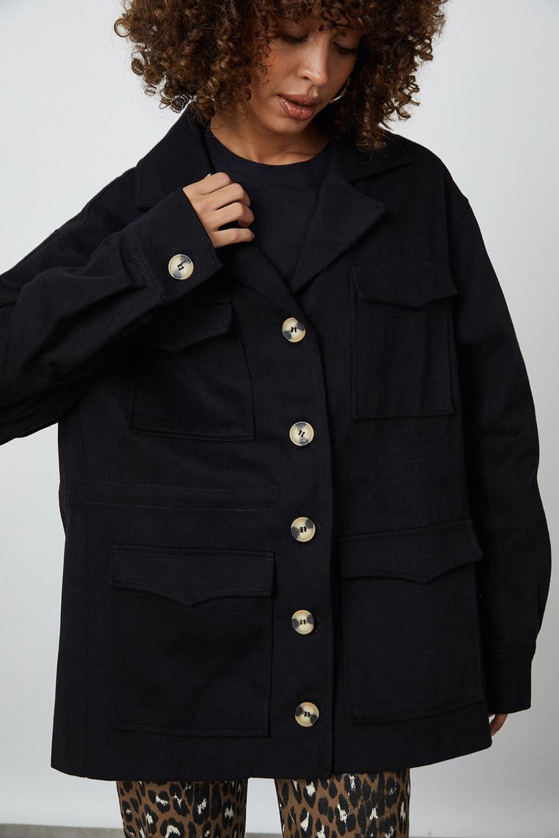 Black Pocket Detailed Gabardine Jacket