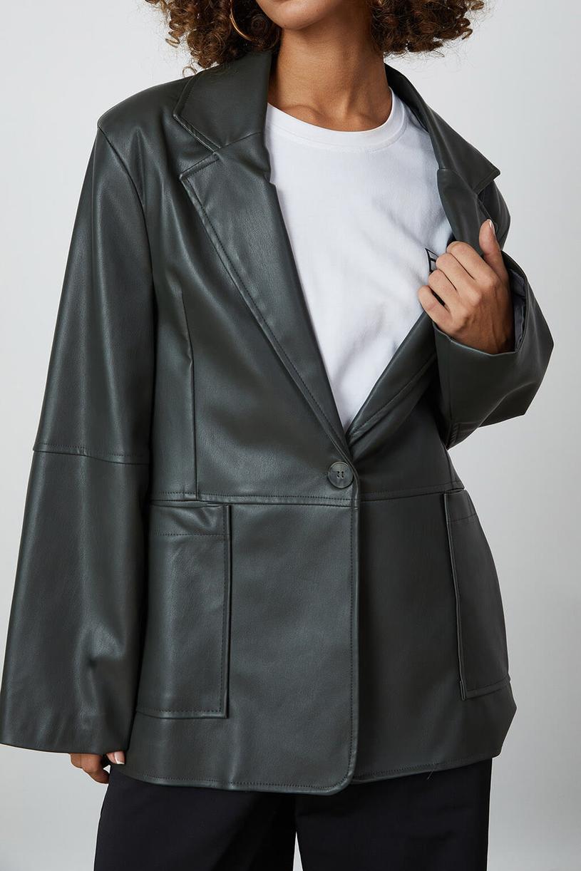 Khaki Oversize Leather Jacket