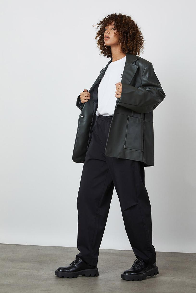 Khaki Oversize Leather Jacket