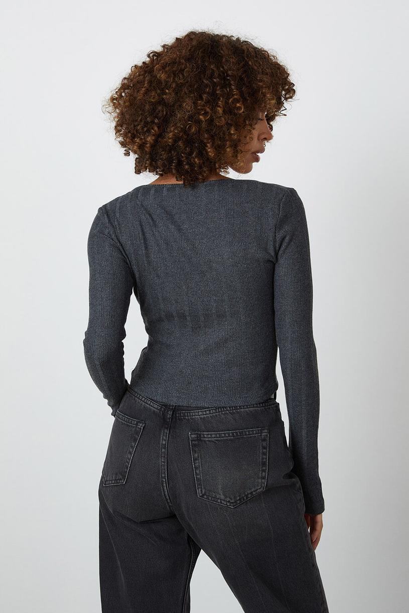 Anthracite Long Sleeve Square Neck Croptop