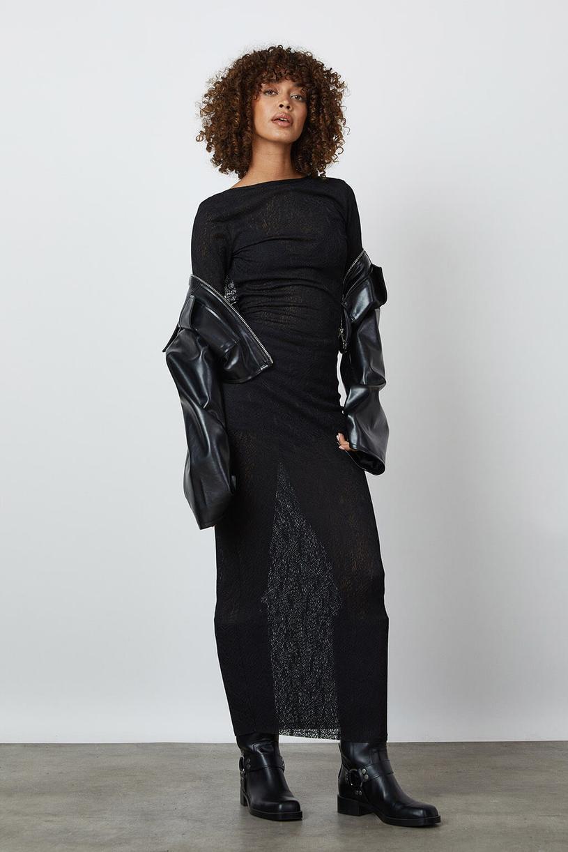 Black Backless Lace Midi Dress