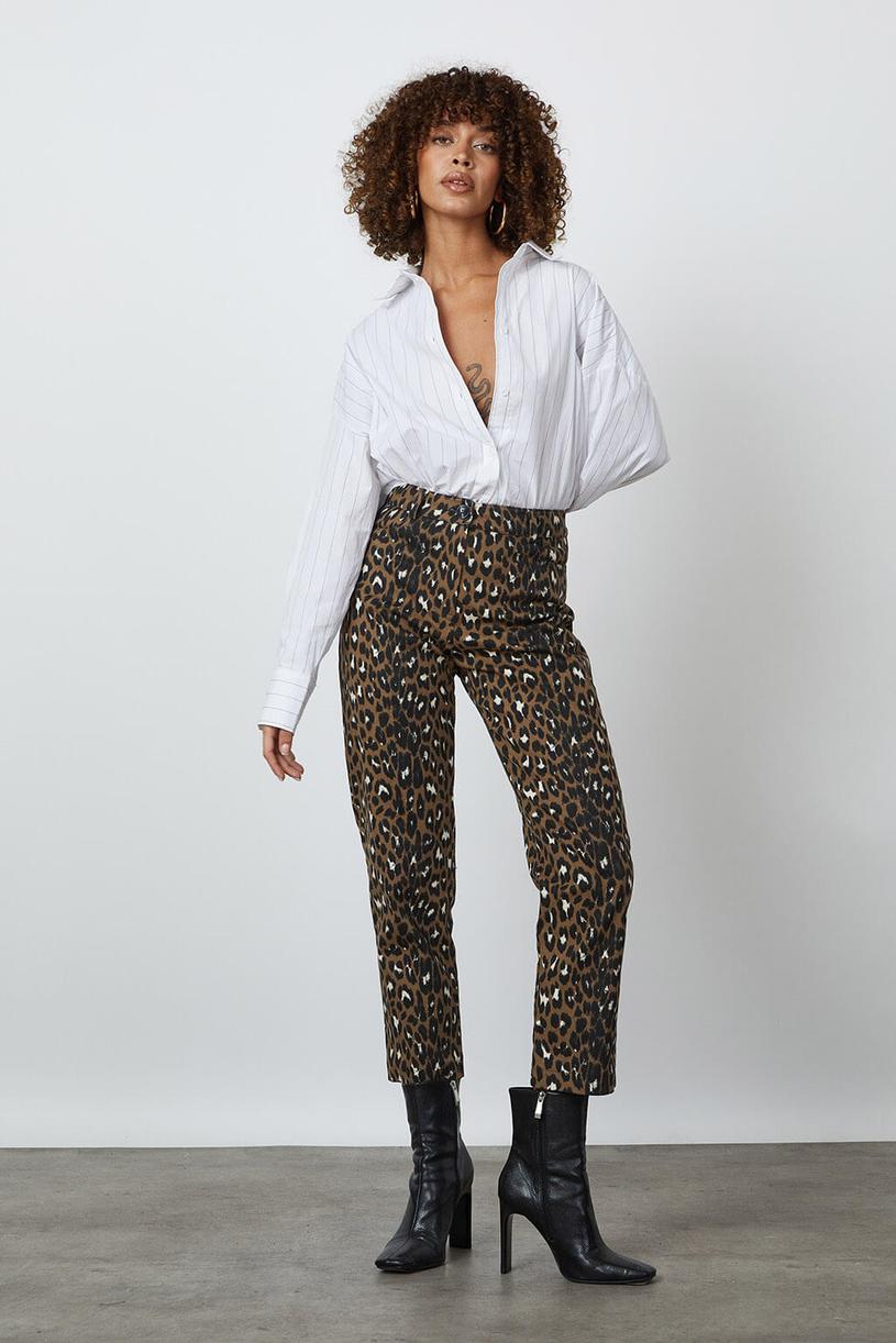 Brown Leopard Print Gabardine Pants