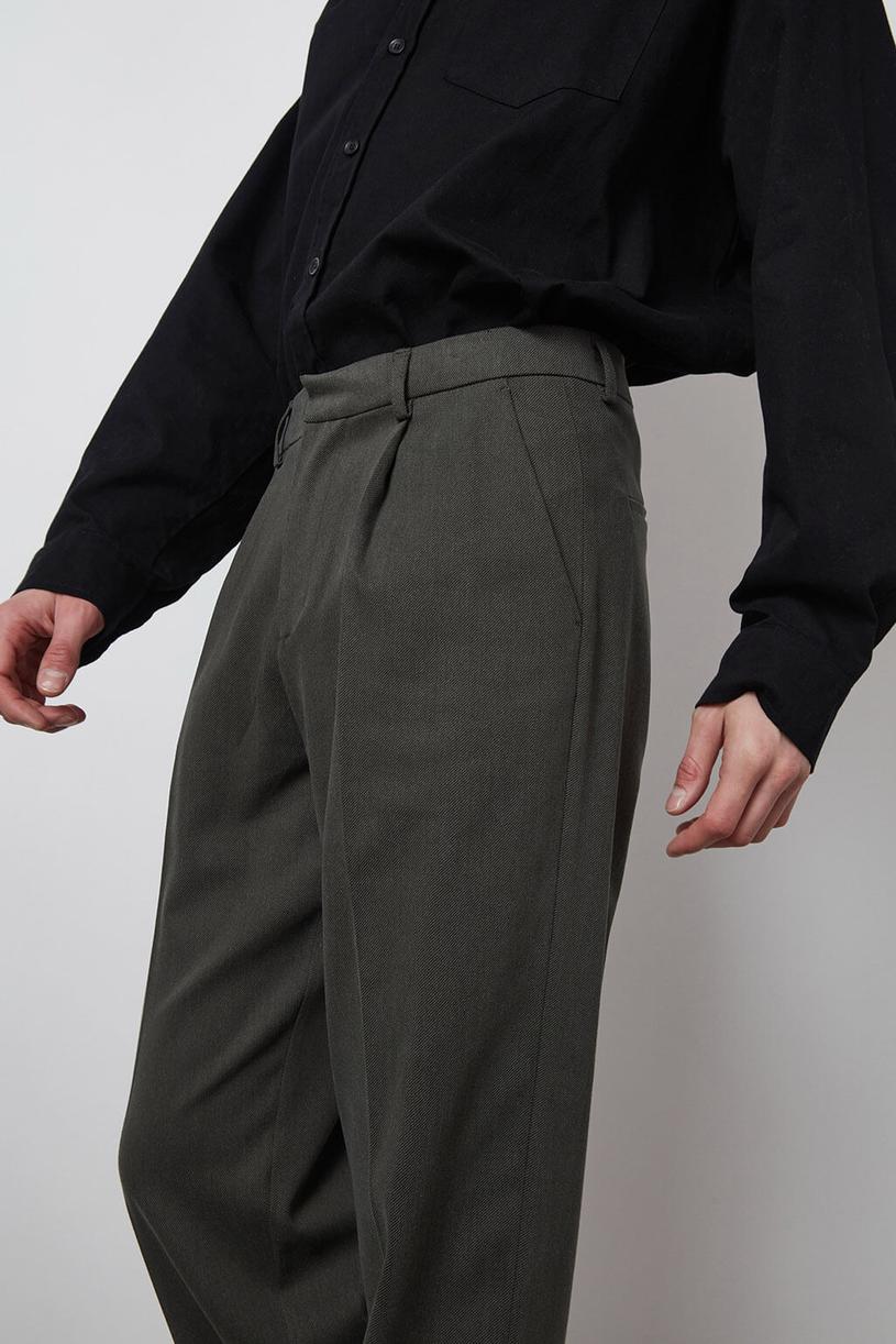 Khaki Pleated Slim Pants