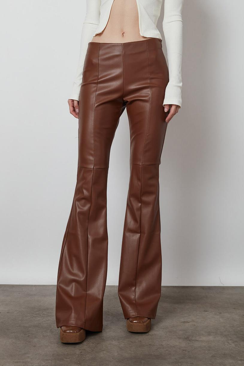 Brown Leather Flare Pants