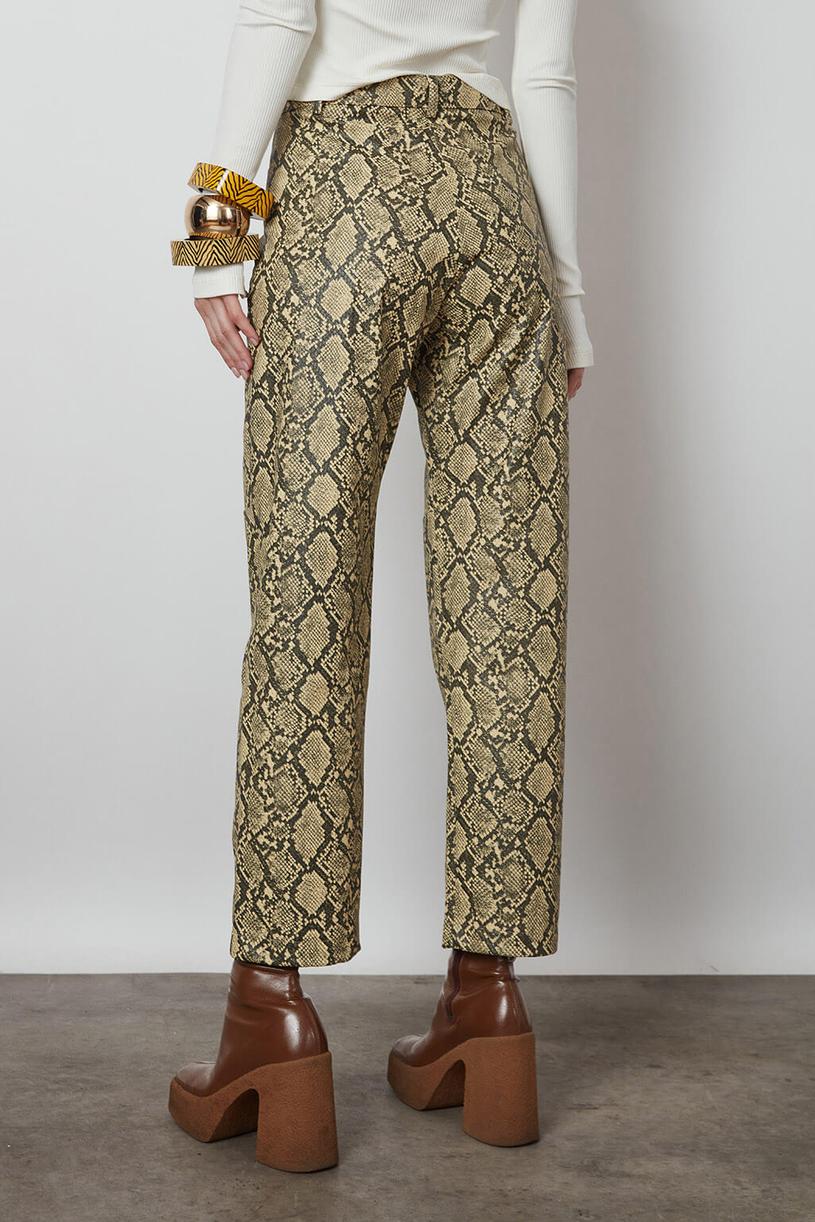 Yellow Snake Pattern Leather Pants