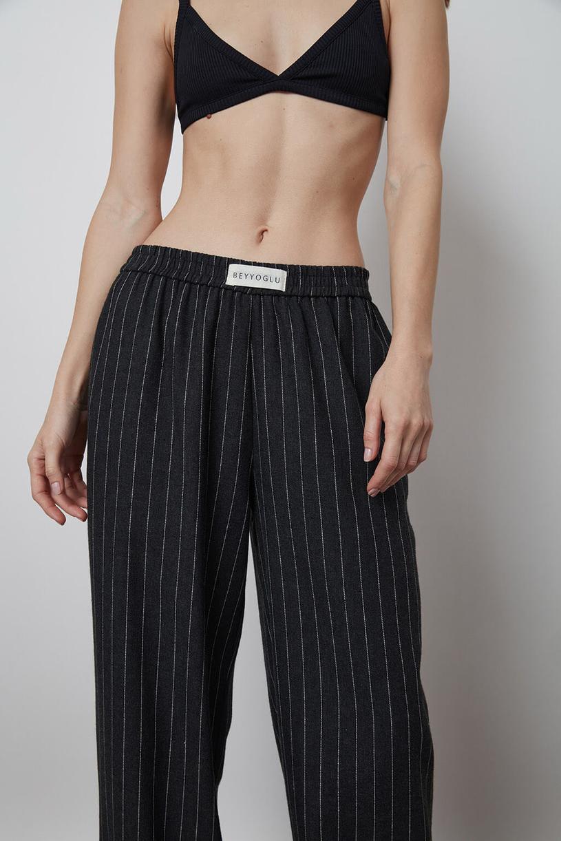 Anthracite Elastic Waist Stripped Pants