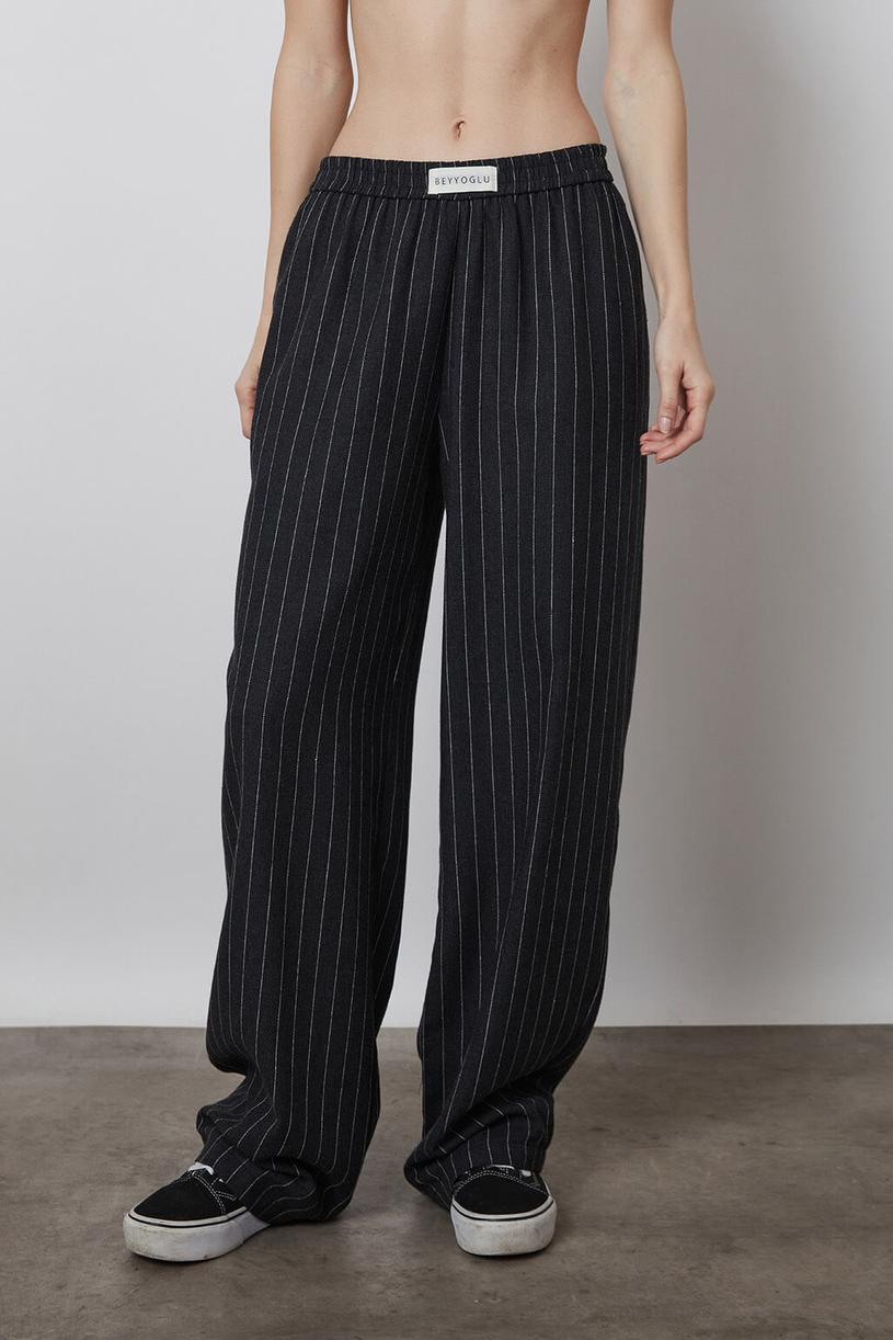 Anthracite Elastic Waist Stripped Pants