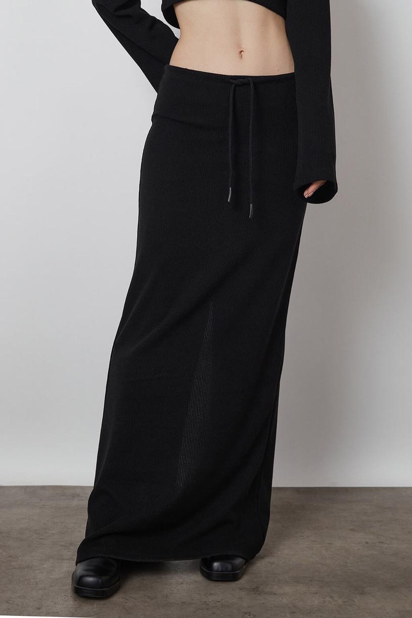 Black Knitwear Midi Skirt