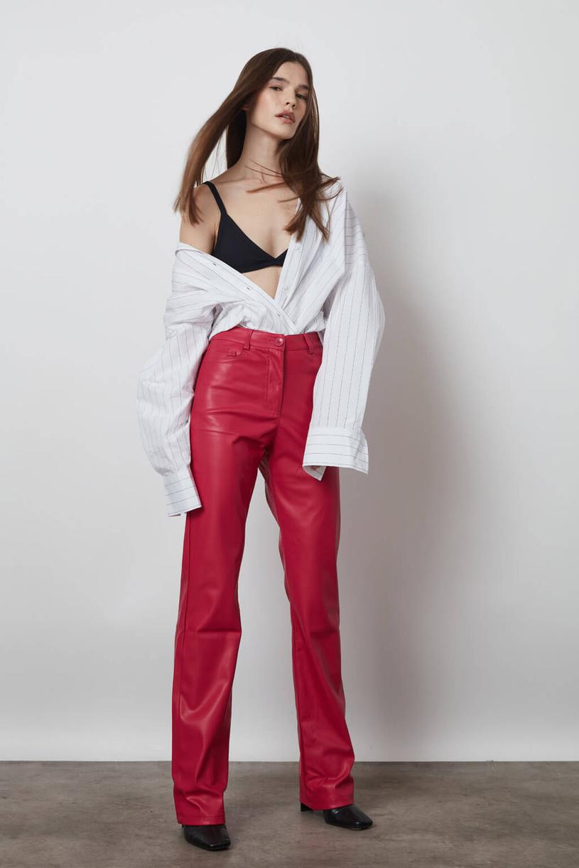 Pink Straight Leather Pants