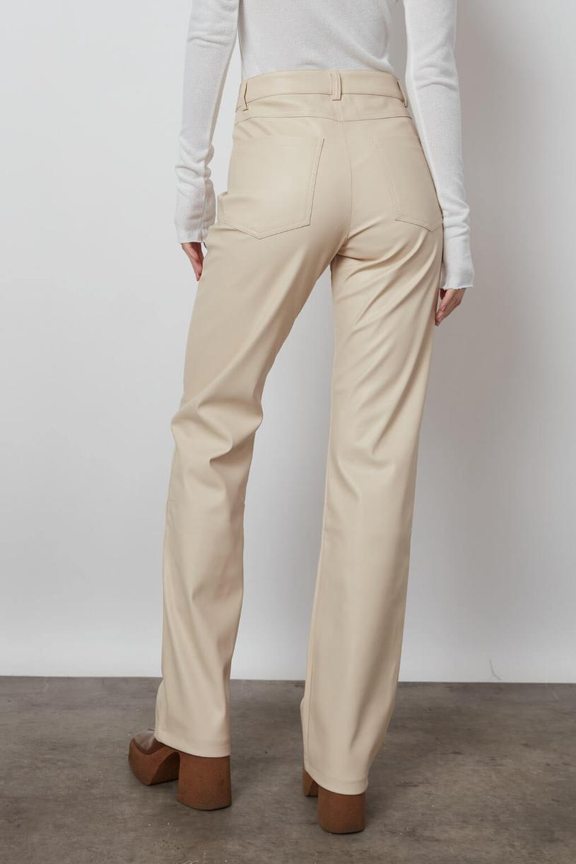 Cream Straight Leather Pants