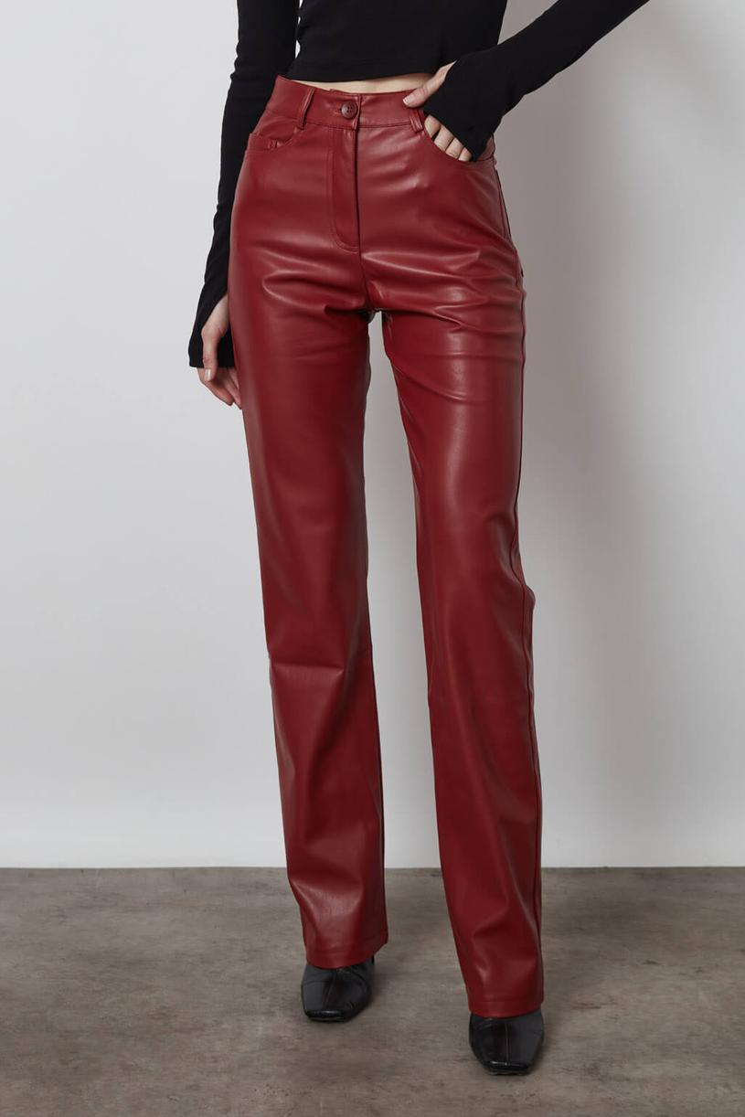 burgundy Straight Leather Pants