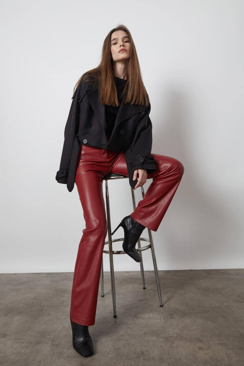 burgundy Straight Leather Pants