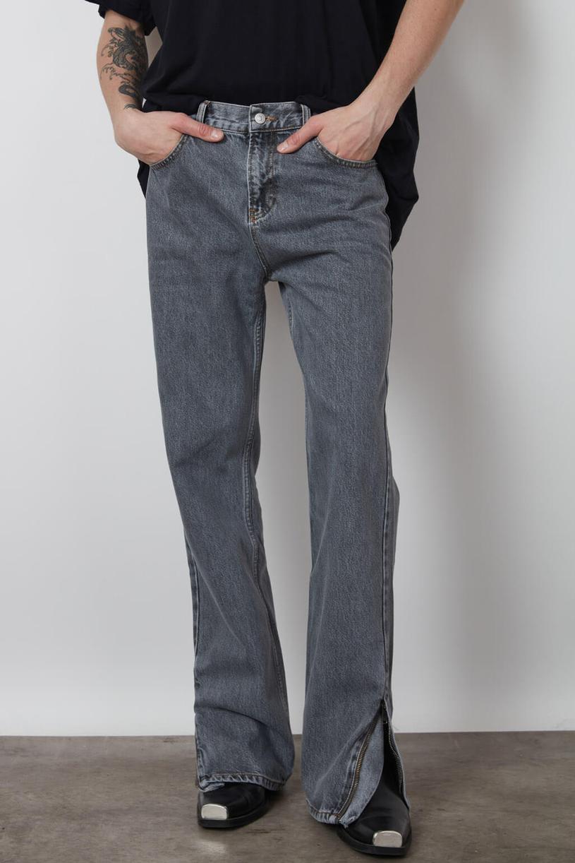 Grey Zip Detailed Relaxed Jean