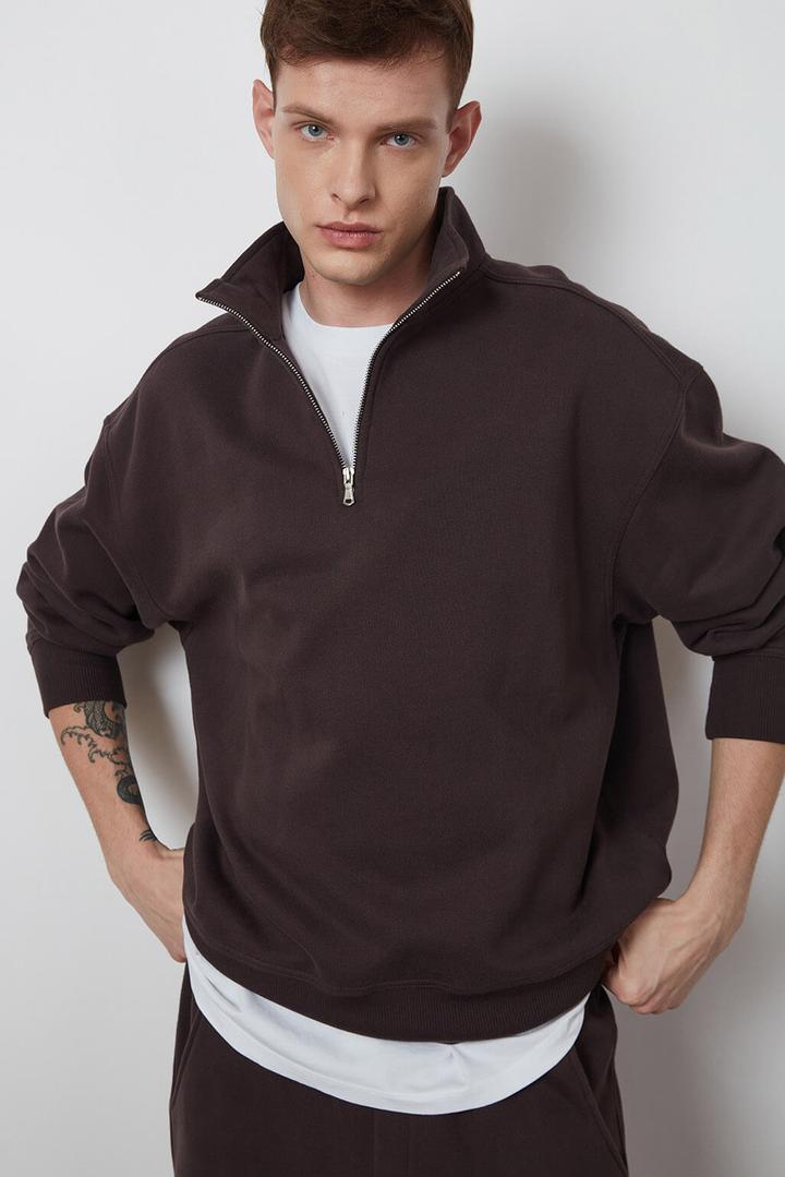 High Neck Oversize Sweatshirt With Zip