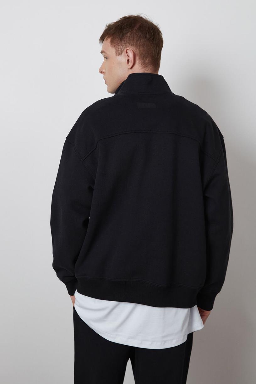 Black High Neck Oversize Sweatshirt With Zip