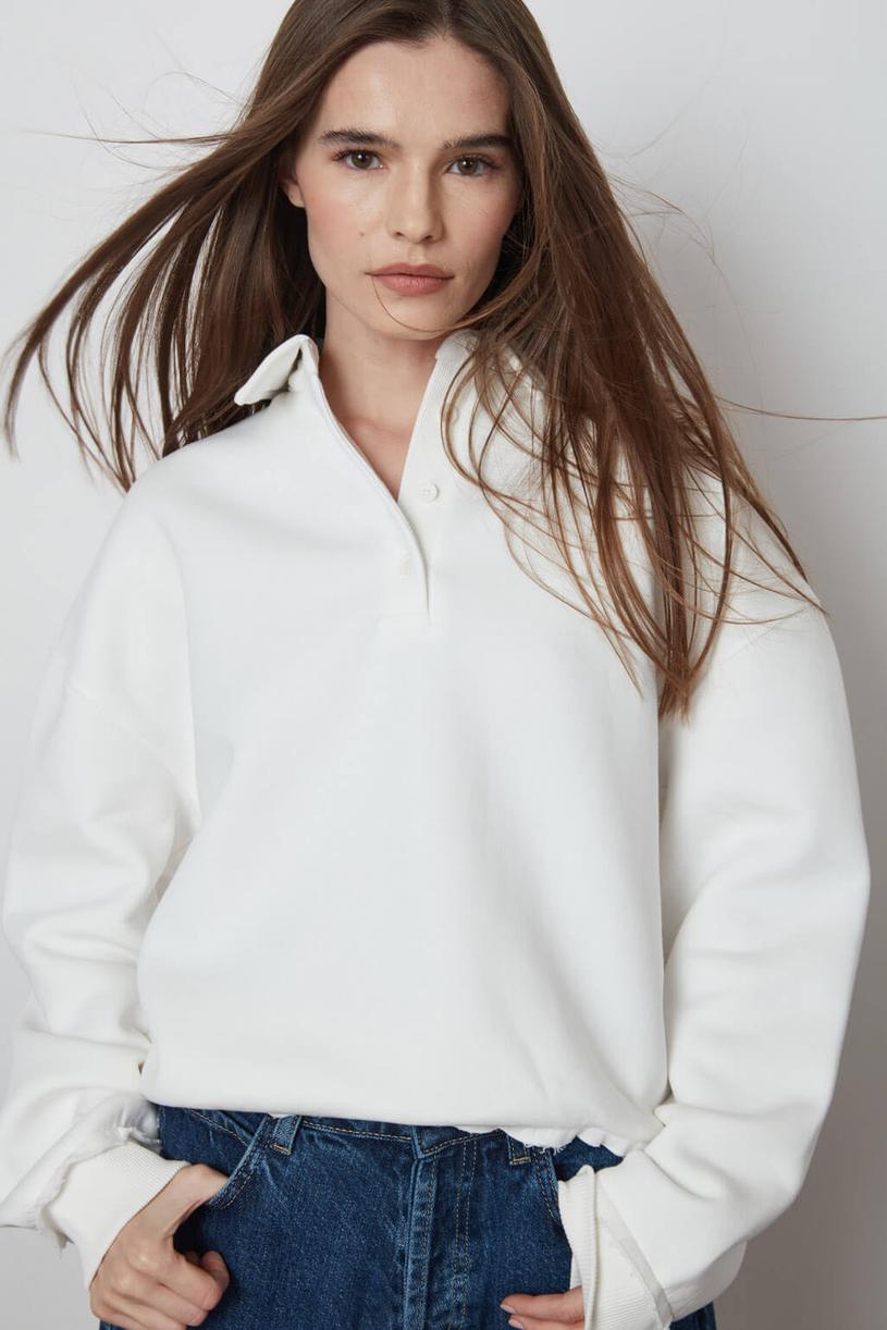 White Filthy Stitched Polo Neck Sweatshirt