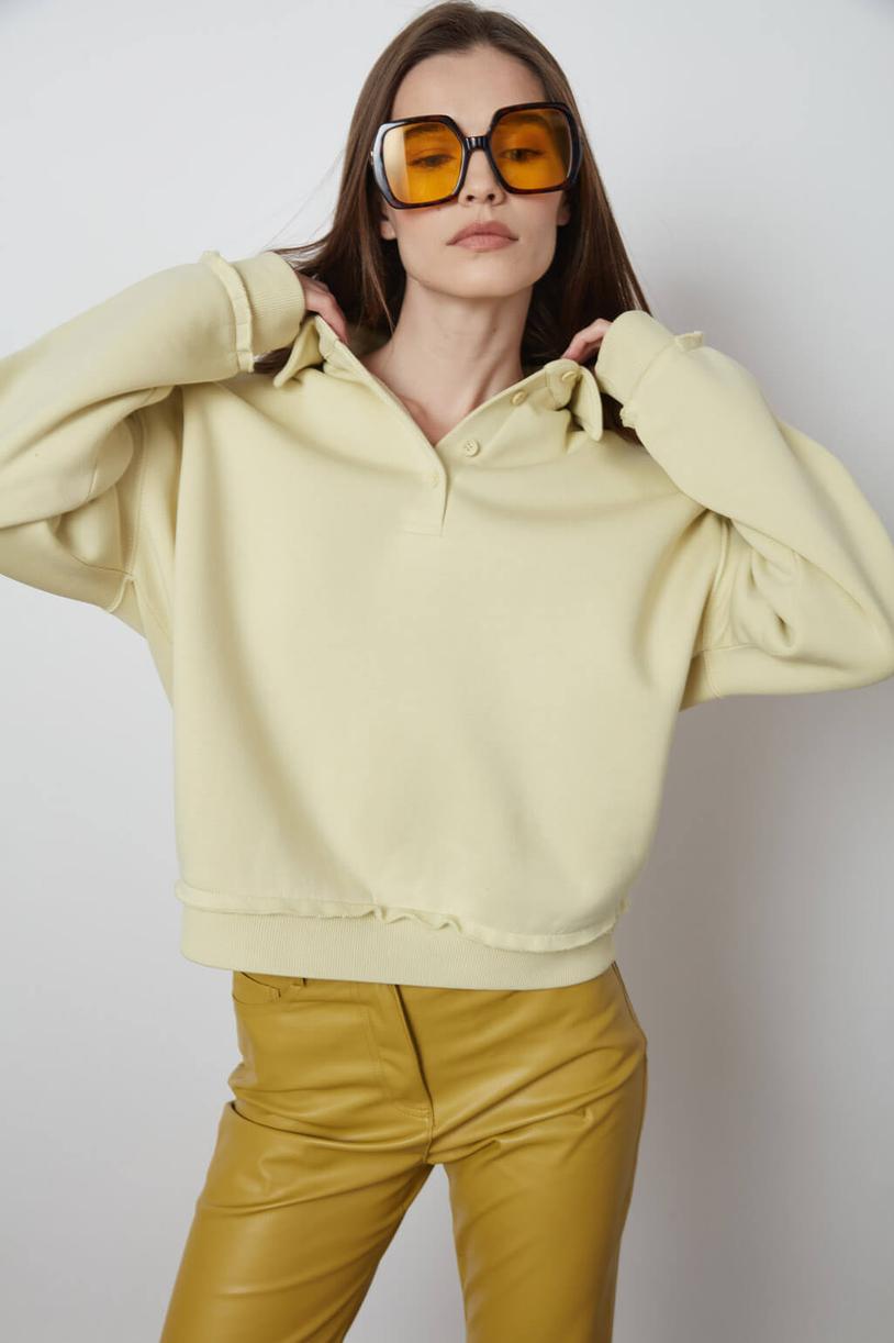 Yellow Filthy Stitched Polo Neck Sweatshirt