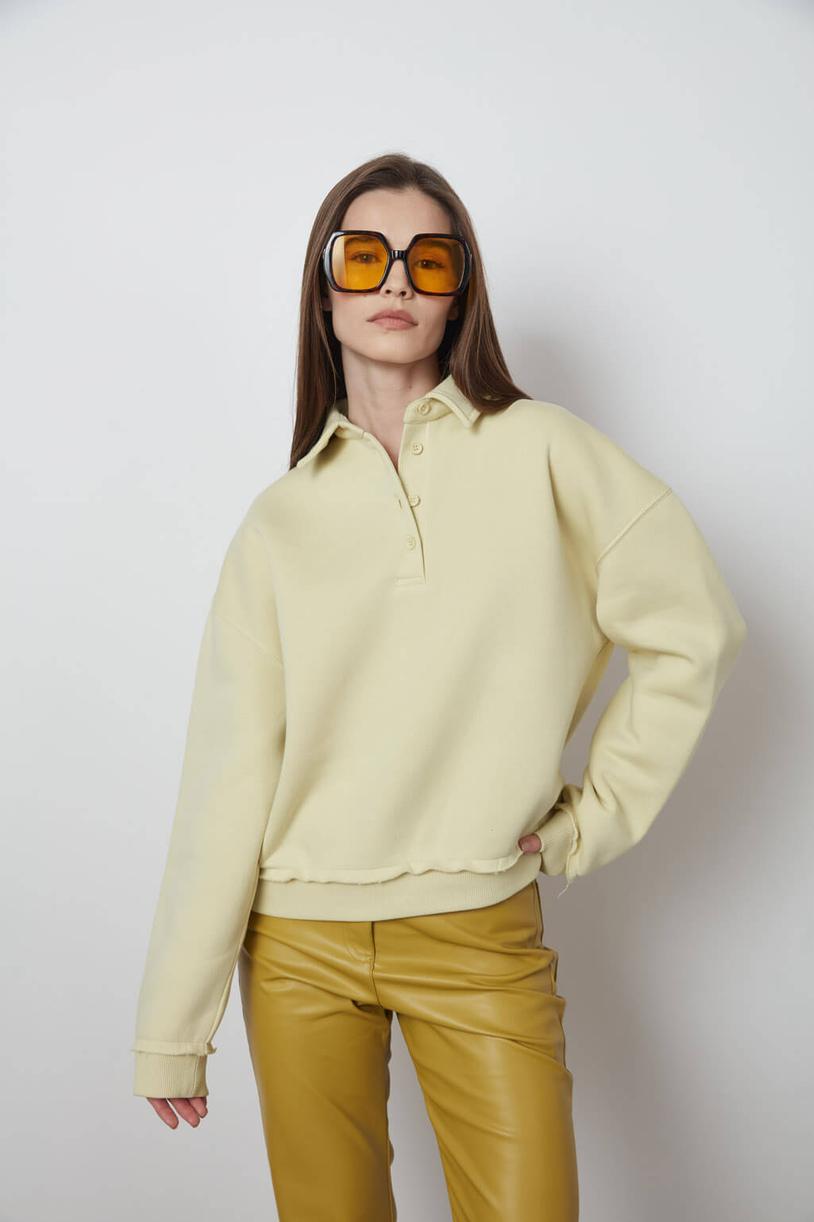 Yellow Filthy Stitched Polo Neck Sweatshirt