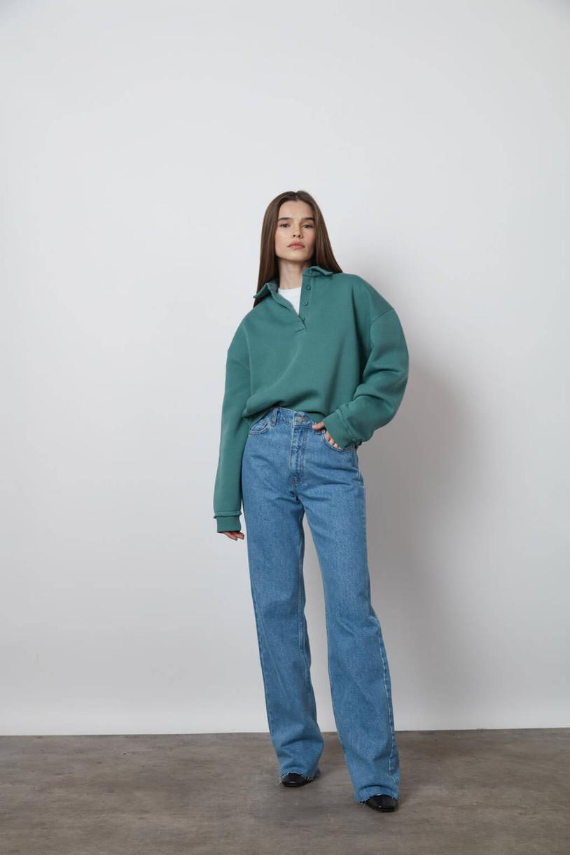 Green Filthy Stitched Polo Neck Sweatshirt