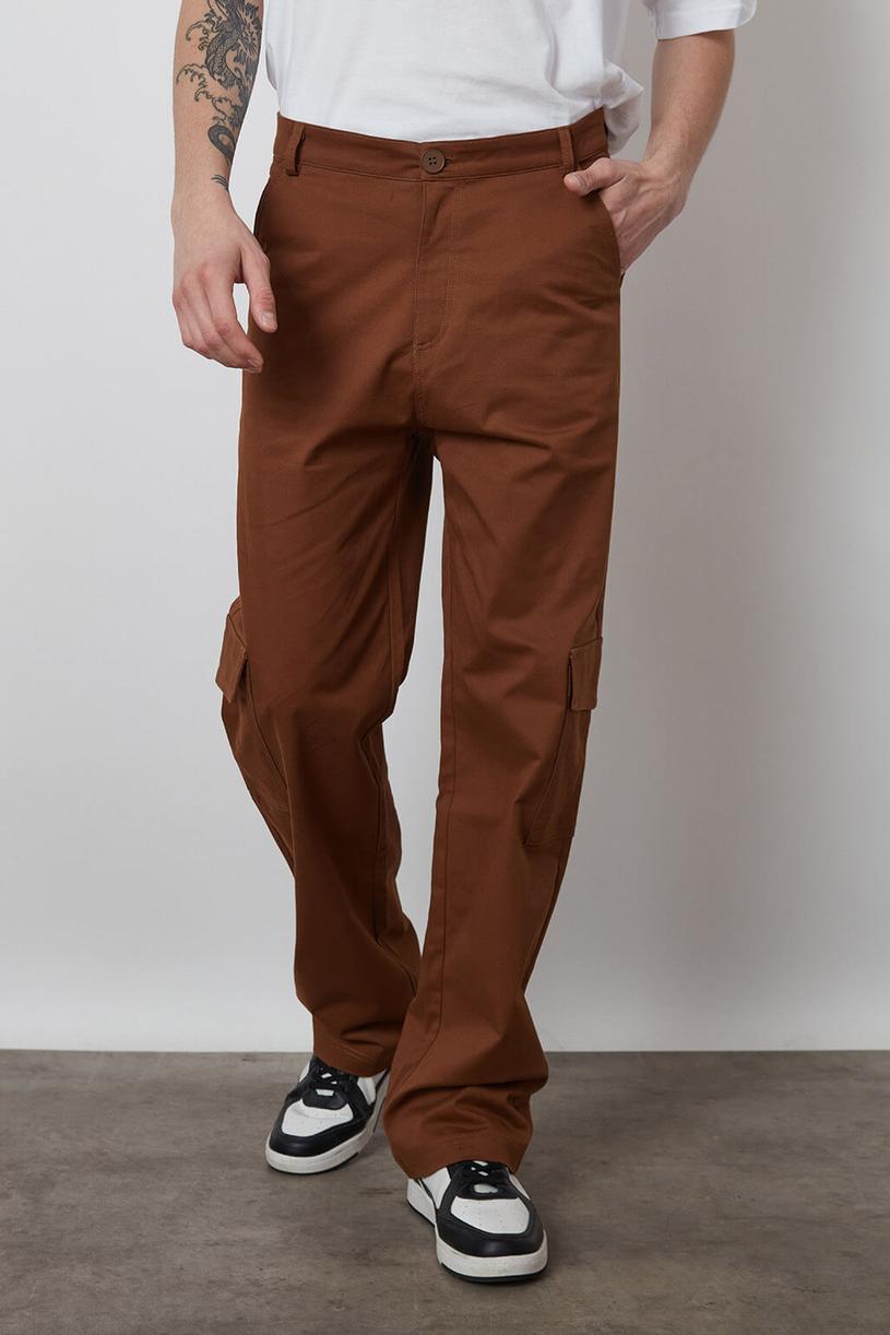 Brown Gabardine Cargo Pants