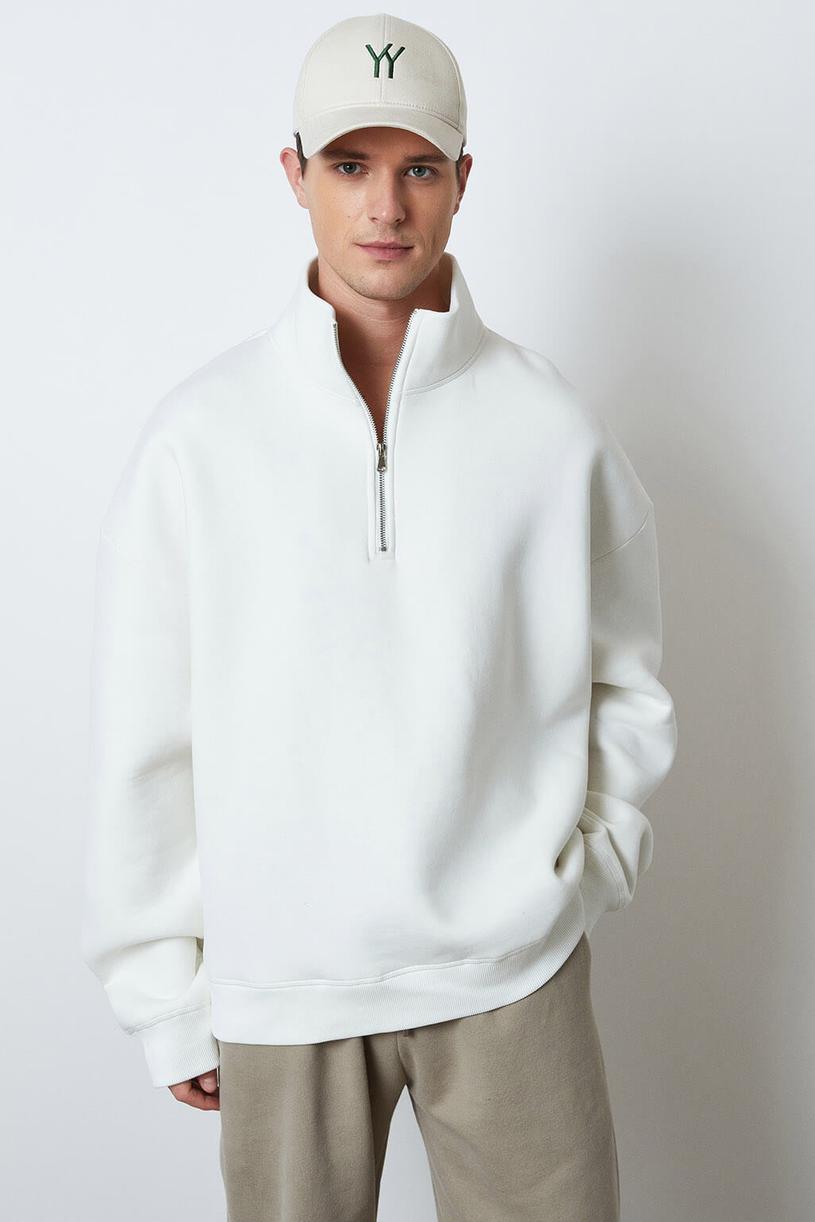 White High Neck Oversize Sweatshirt