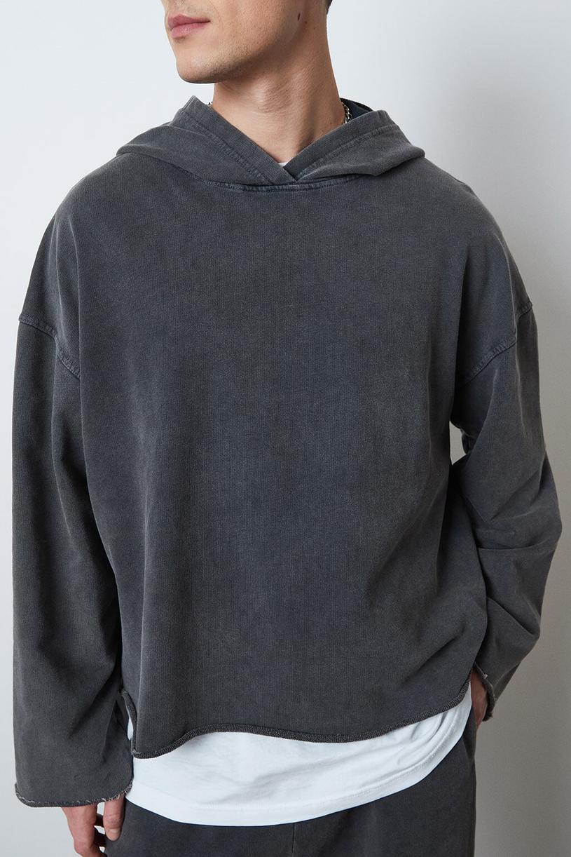 Anthracite Washed Sweatshirt With Hood