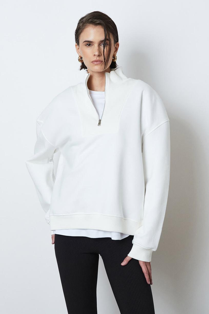 White Zpper Oversize Sweatshirt