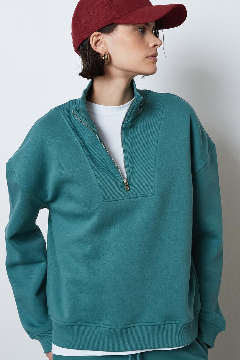 Green Zpper Oversize Sweatshirt
