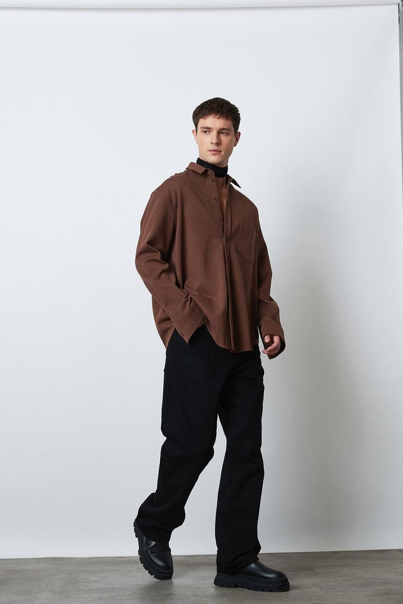 Brown Knitting Oversize Shirt