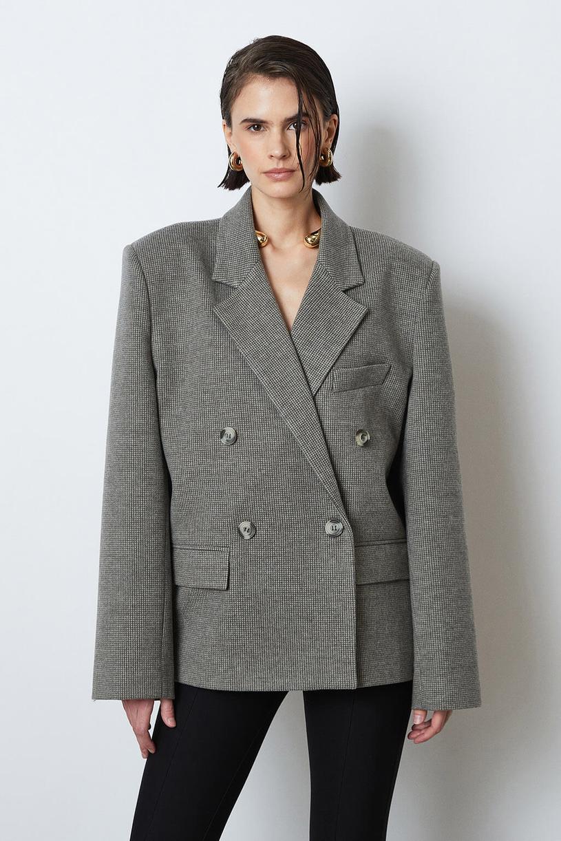 Grey Crowbar Pattern Oversize Jacket