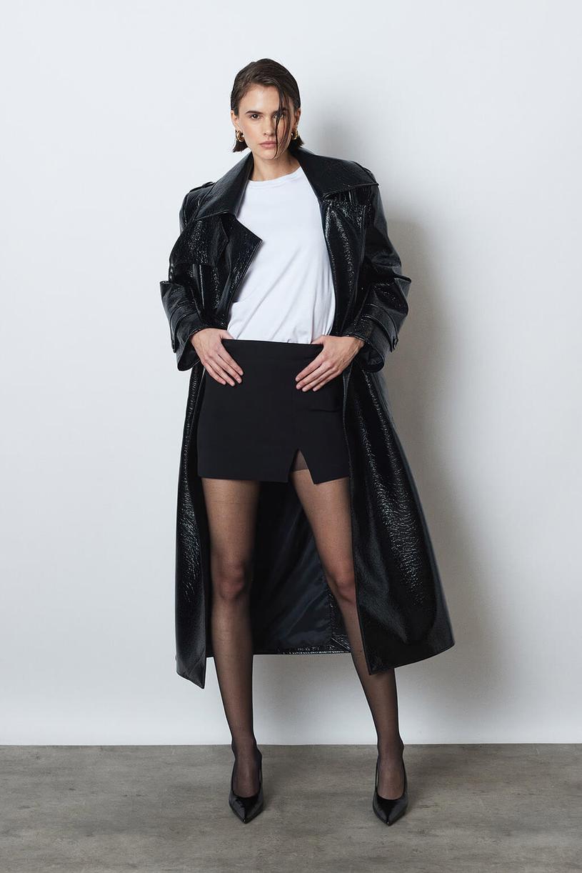 Black Medium Waist Mini Skirt With Slit