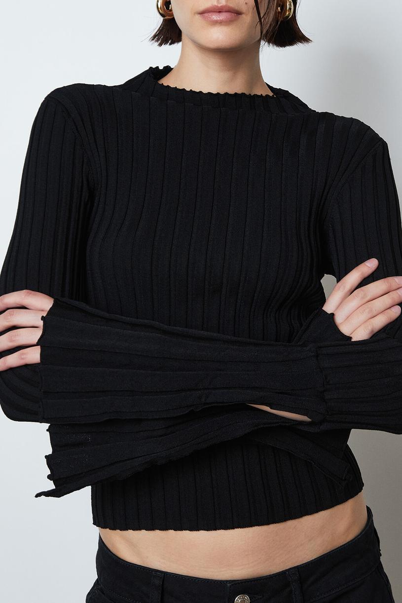 Black Sleeve Slit Knitwear Body